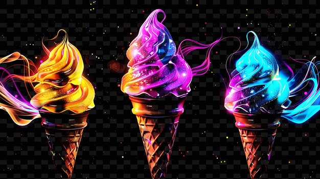 PSD ice creams on a black background with colorful lights