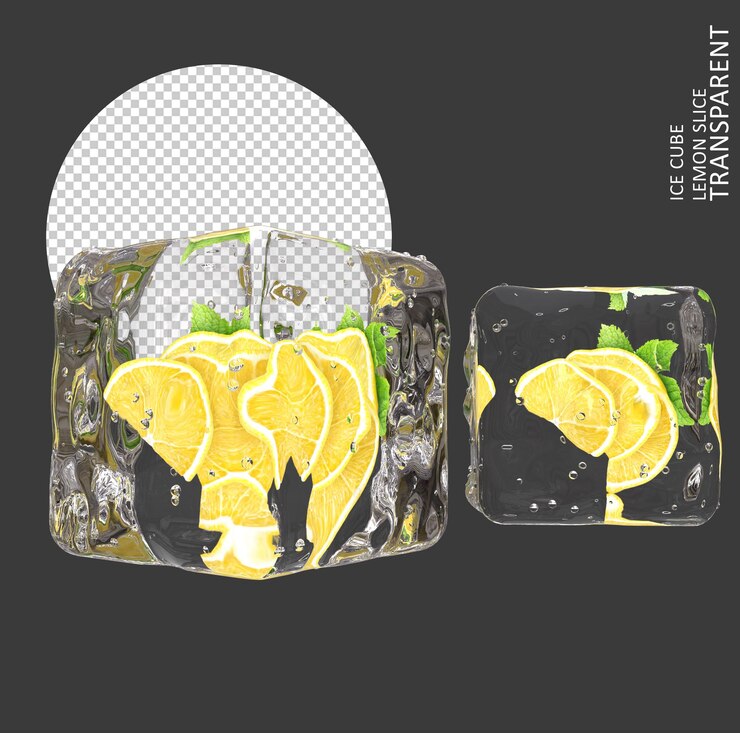 ice cube lemon slice transparent 3d