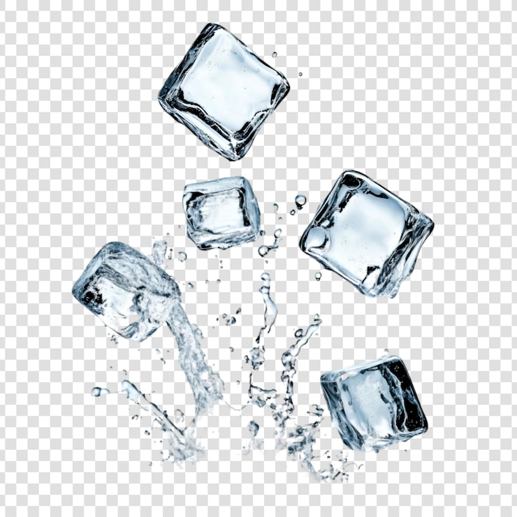 PSD ice cubes splashing water refreshing cold drink