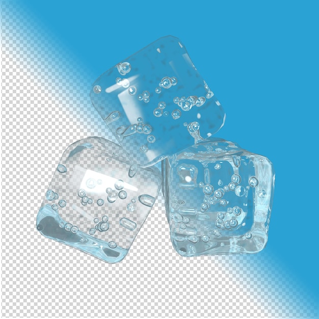 PSD ice cubes on transparent background 3d rendering