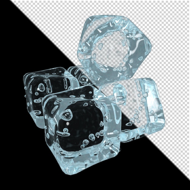 Кубики льда на прозрачном фоне 3d-рендеринга