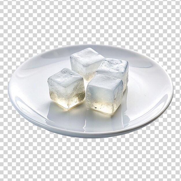 PSD ice cubes on white plate isolated on transparent background