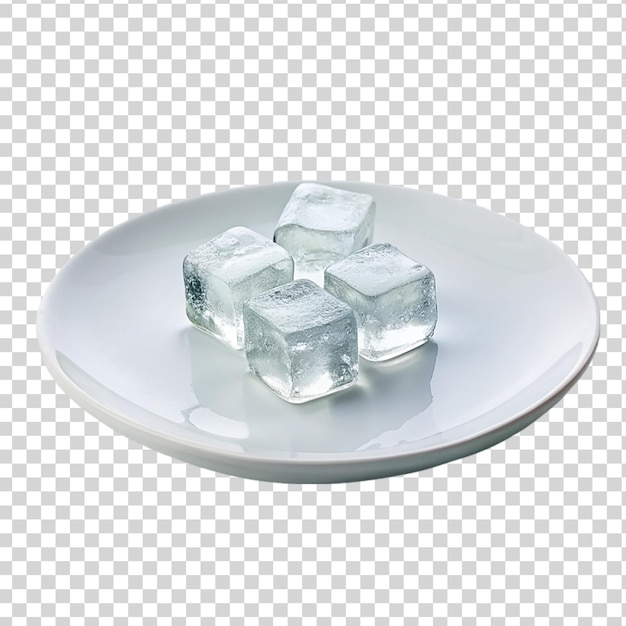 PSD cubi di ghiaccio su piastra bianca isolati su uno sfondo trasparente