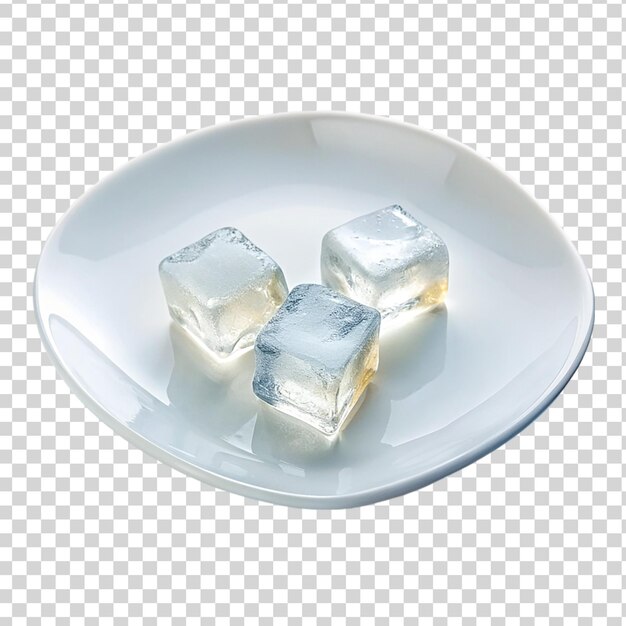 PSD ice cubes on white plate isolated on transparent background