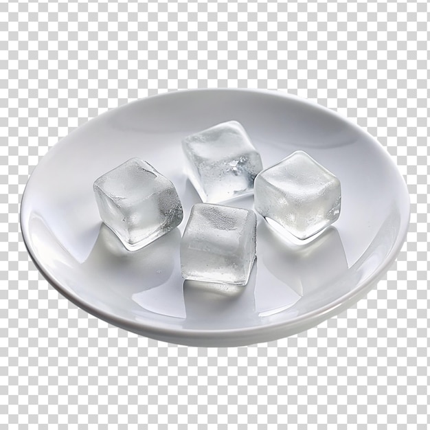 PSD ice cubes on white plate isolated on transparent background