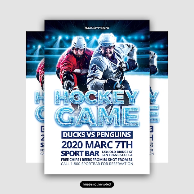 ice hockey game flyer psd template