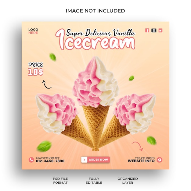 Icecream Instagram post or social media banner design template premium psd