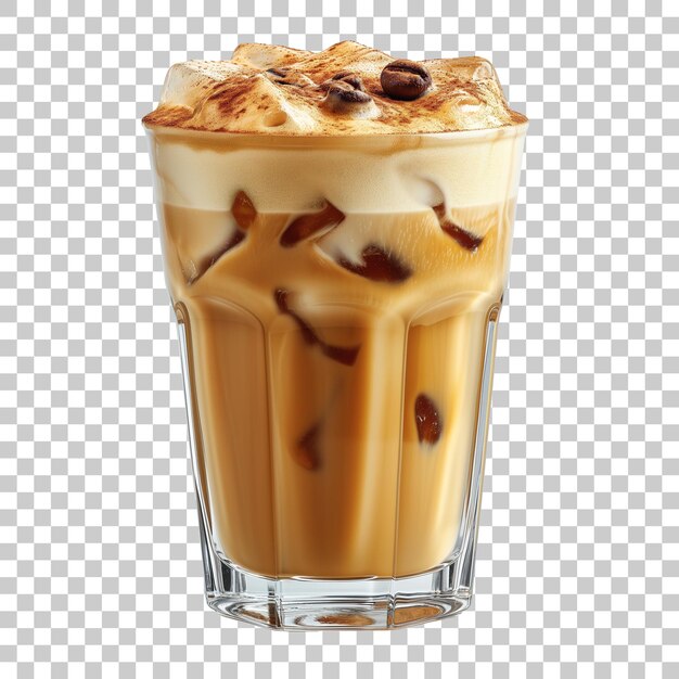 Iced cappuccino coffee in glass isolated on transparent background