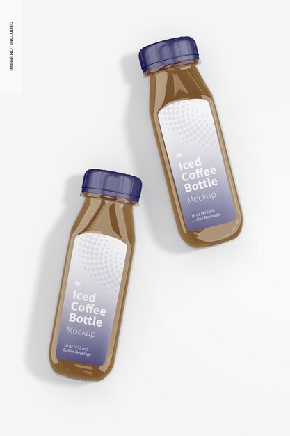 PSD iced coffee glass bottles mockup, top view