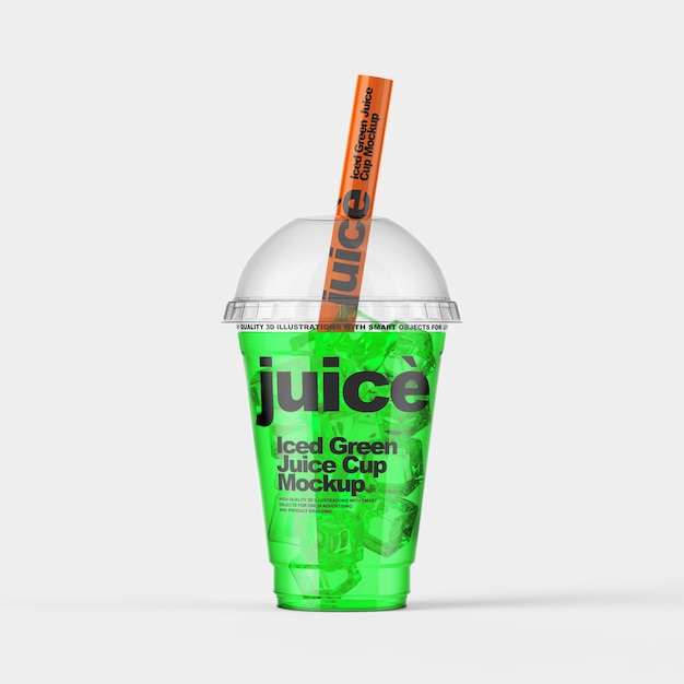 PSD iced green juice cup mockup