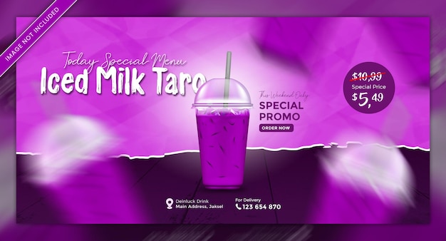 Iced milk taro drink menu banner template