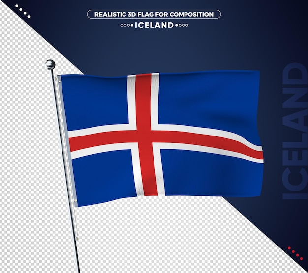 Iceland 3d flag with realistic texture