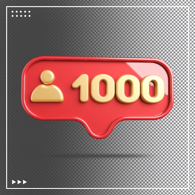 PSD icon 1000 followers gold with red