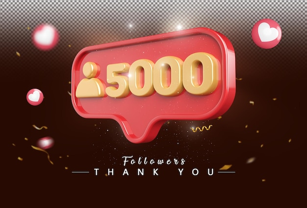 icon 3d 5000 follower number gold
