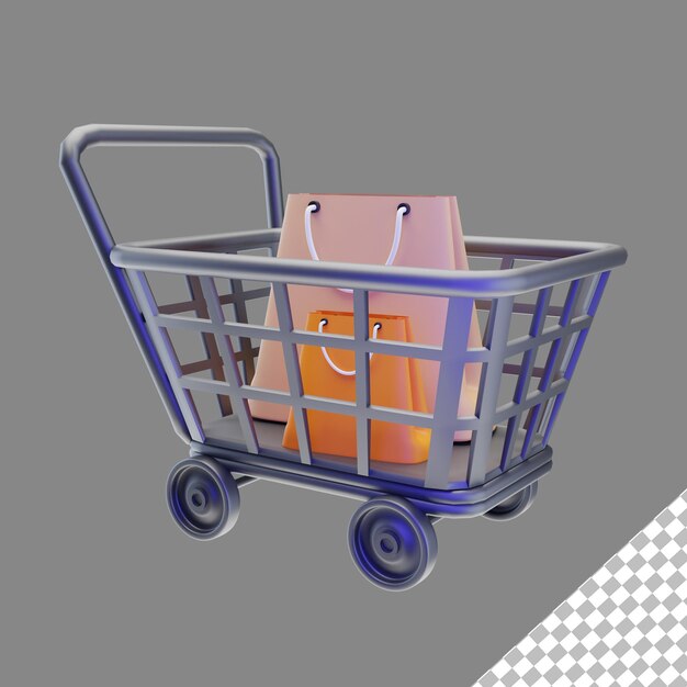 PSD icon 3d illustrazione carrello della spesa e borsa psd gratuito