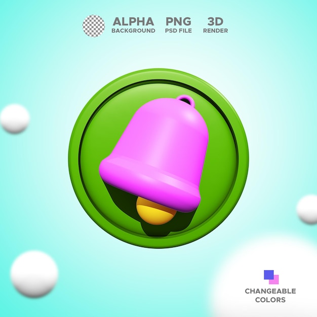 Icon 3d render bell notification for design illustration isolated object premium