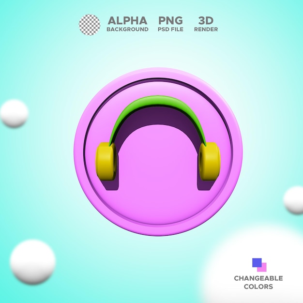 Icon 3d render headset for design illustration isolated object premium psd