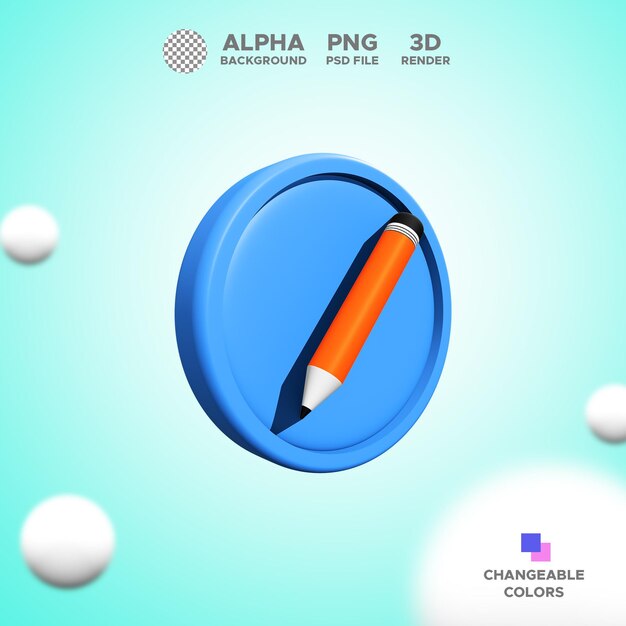 Icon 3d render pencil for design illustration isolated object premium