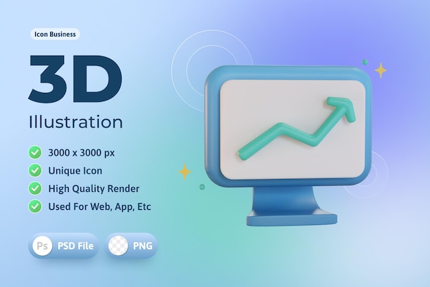 Icon Business 3d, Computer met statistieken, voor web, app, infographic