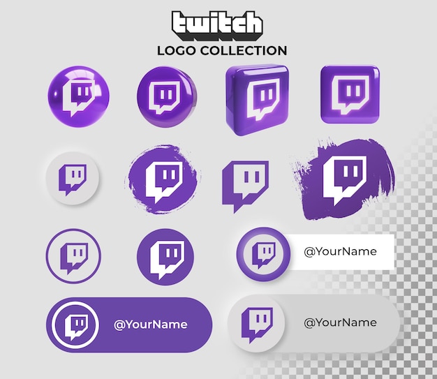 PSD icon collection with twitch logo on transparent background