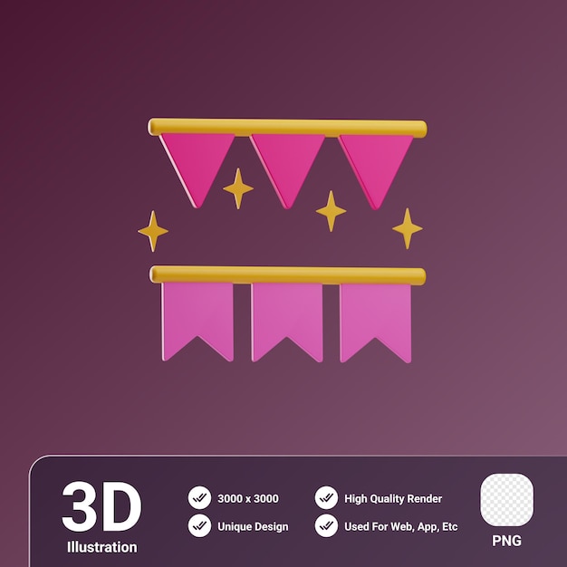 PSD icon garlands birthday party 3d illustration
