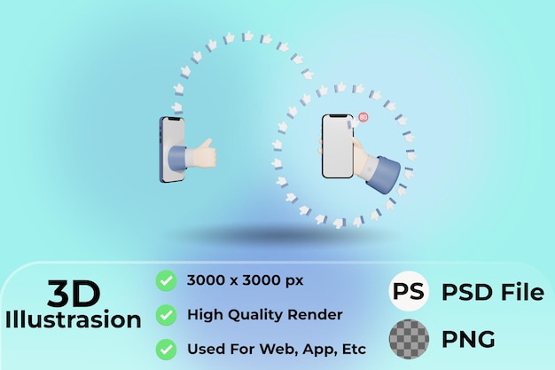 icon illustration giving 3d social media likes