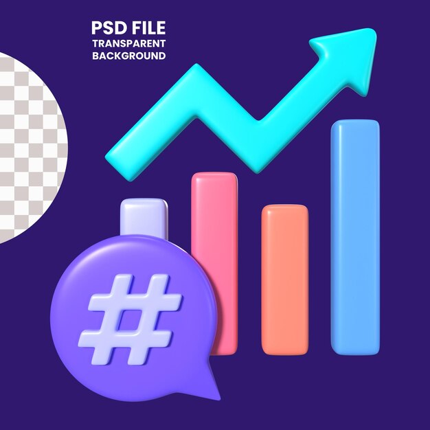 PSD icon met 3d-illustratie van trends