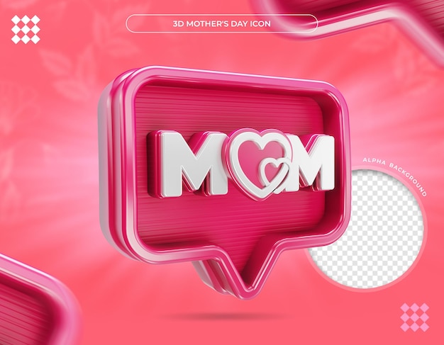 Icon mom mothers day and heart 3d rendering