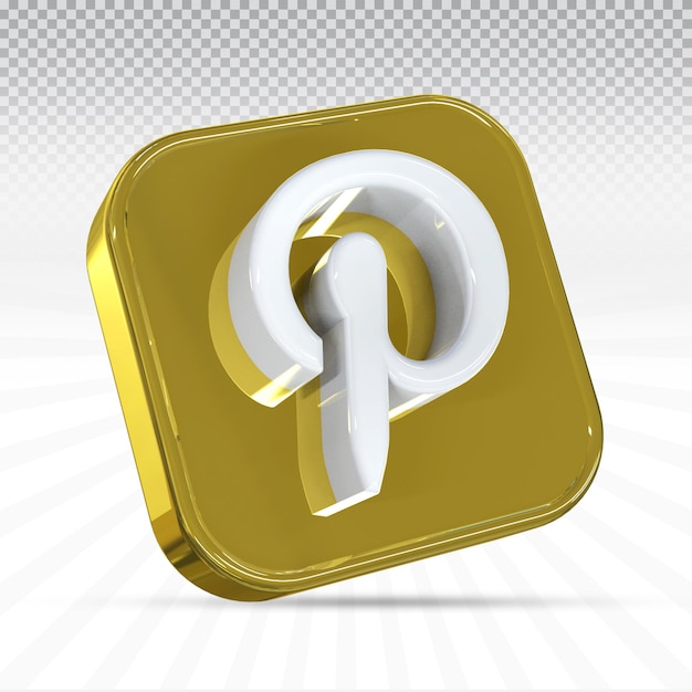 значок pinterest 3D логотип социальные сети в современном стиле цвет золотой квадрат