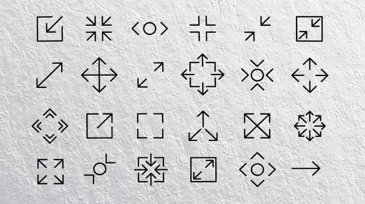 PSD icon set expand resize and adjustment symbols in line art style