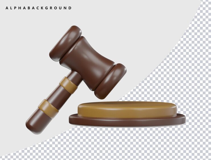 PSD icon van de wet hamer 3d render illustratie