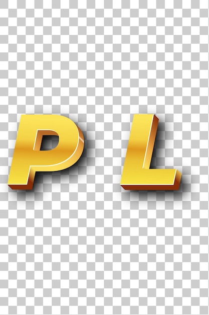 PSD icon van het pl-logo in goud met geïsoleerde witte achtergrond doorzichtig