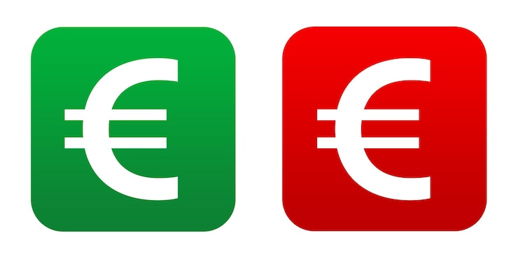 PSD iconen van de euro groene en rode vierkanten