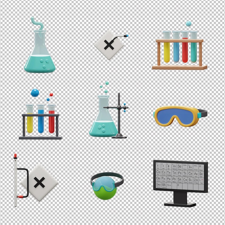 PSD iconen van een 3d-chemielaboratorium