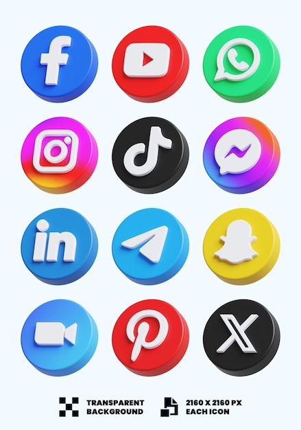 PSD iconen van sociale media 3d