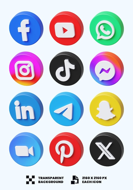 PSD iconen van sociale media 3d