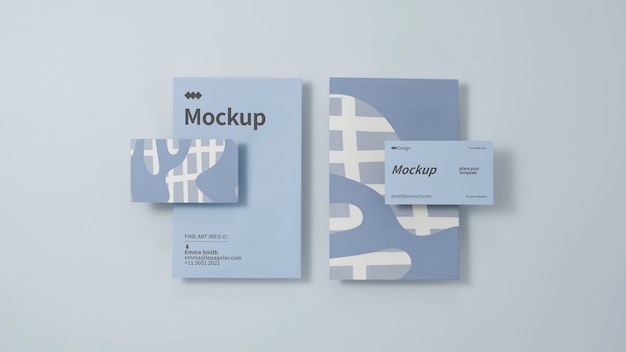 Design mock-up di cancelleria in carta blu ghiaccio