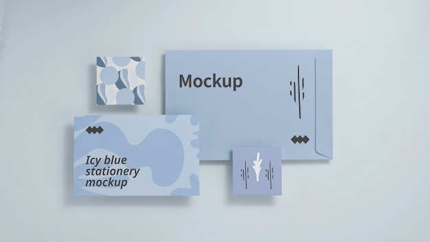 Icy blue paper stationery mock-up design