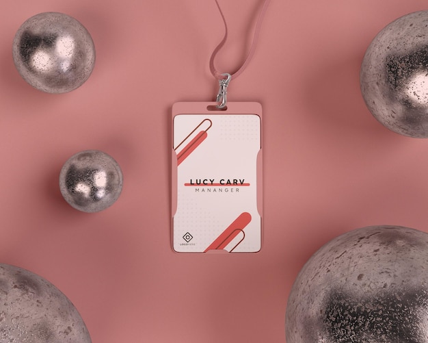 id card mockup with iron ball top view