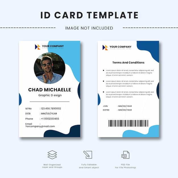 id card template design with employee photo and company information