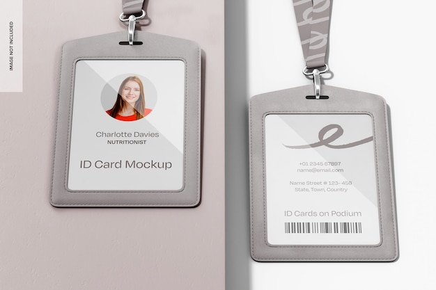 Id cards with leather holder mockup
