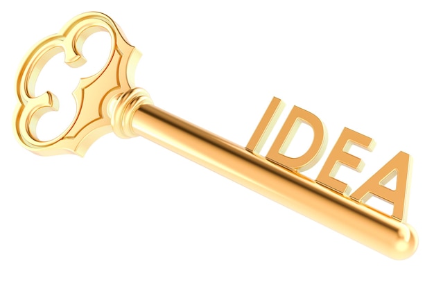 idea concept with golden key 3d rendering isolated on transparent background