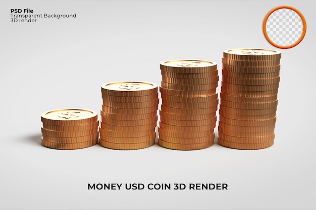 Idee illustratie van gouden munten 3d-concept valuta realistisch munt transparant