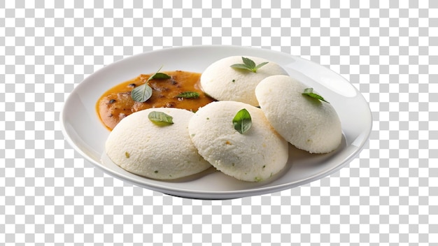 Idli on whit plate on transparent background