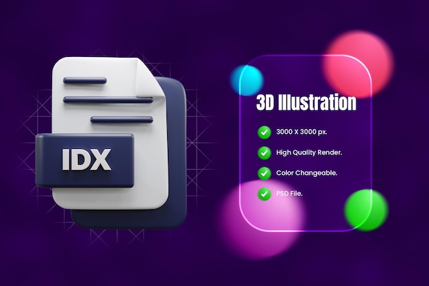 PSD icona 3d del file idx o illustrazione dell'icona 3d del file idx