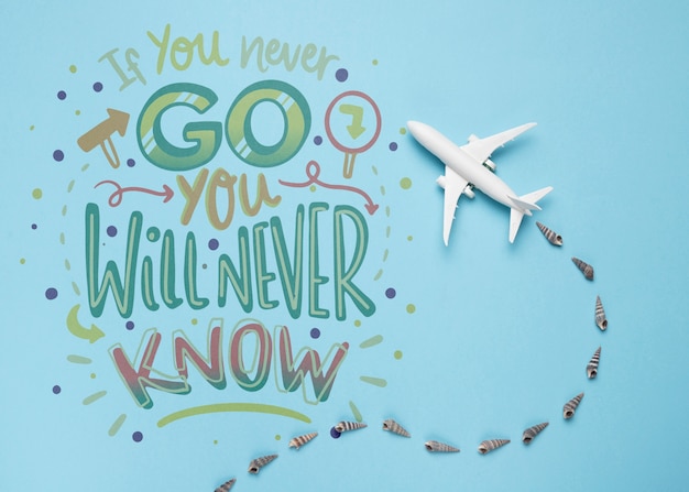 PSD if you never go you will never know, motivational lettering quote for holidays traveling concept