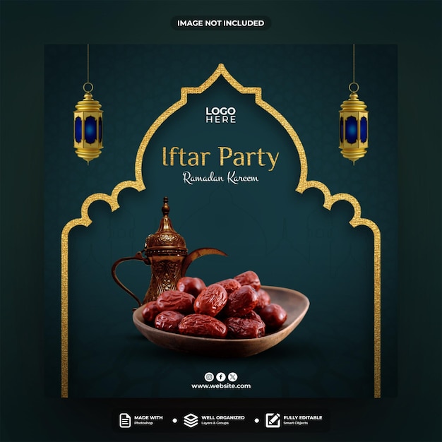 Iftar feest ramadan kareem sociale media post sjabloonontwerp