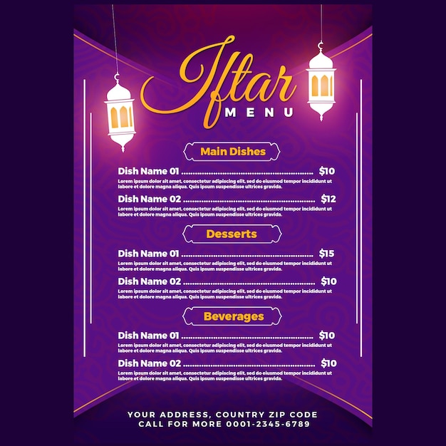 PSD iftar menu template design