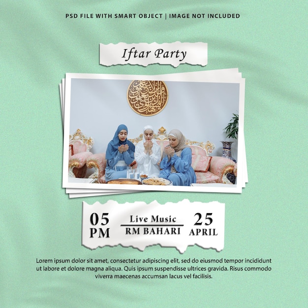 Iftar party photo frame set mockup premium psd