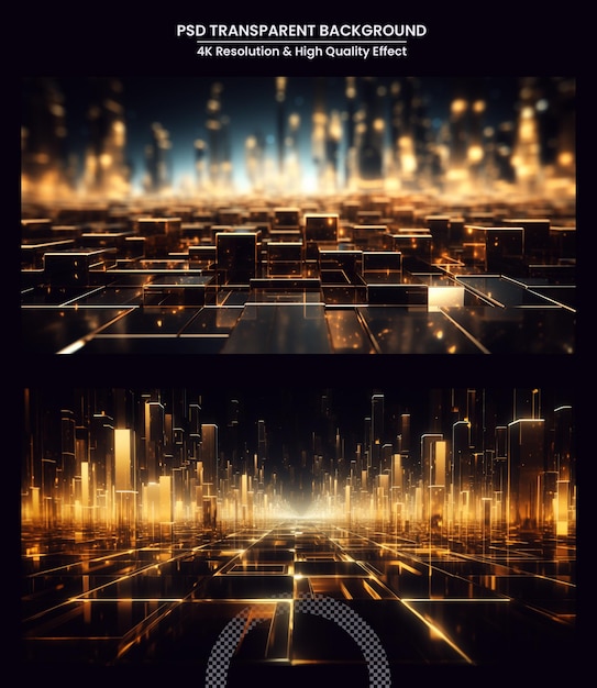 PSD igital abstract city made of glowing dots hologram buildings architectural background